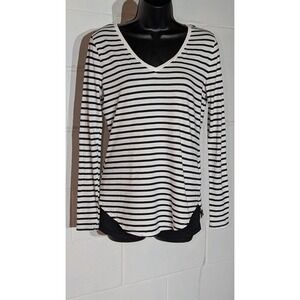 Old Navy Relaxed Fit Striped Long Sleeve V Neck Cotton T Shirt Top Blouse Small